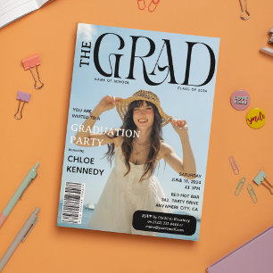 Invitación de graduación con estilo de revista mod