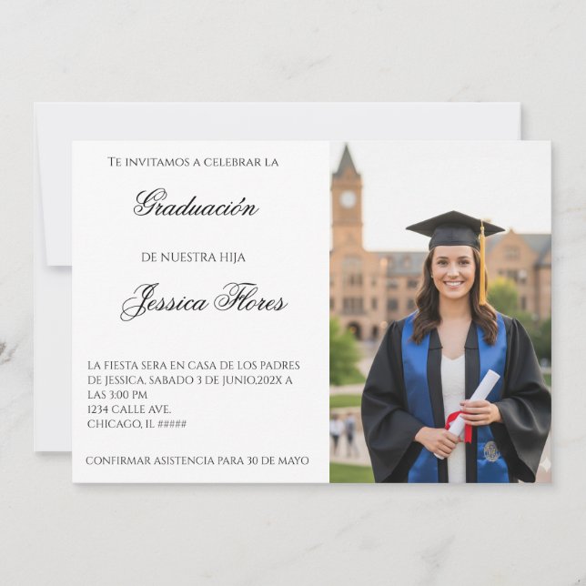 Invitación de graduación con foto (Anverso)