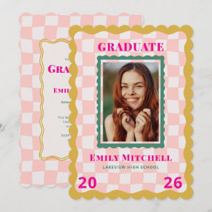 Invitación de graduación con foto a cuadros de arc