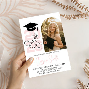 Invitación de graduación con foto arqueada 'Lo hiz