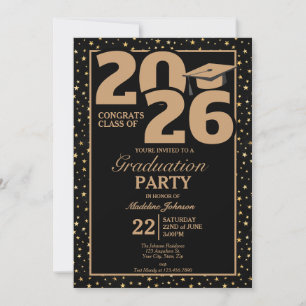 Invitación de Graduación con Foto Black and Gold 2