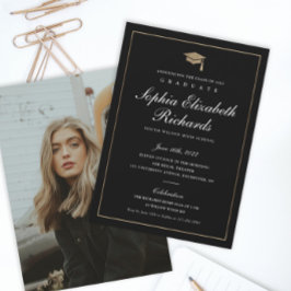 Invitación de Graduación con Foto Clásica en Dorad
