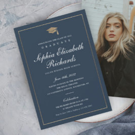 Invitación de Graduación con Foto Clásica en Dorad