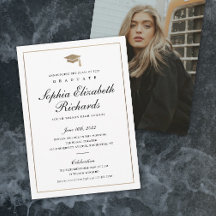 Invitación de graduación con foto clásica en oro c