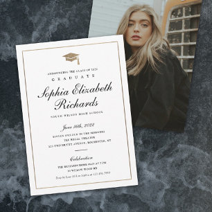 Invitación de graduación con foto clásica en oro c