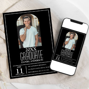 Invitación de graduación con foto de arco elegante