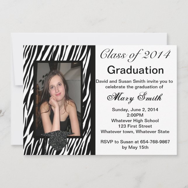 Invitación de Graduación con Foto de Cebra (Anverso)