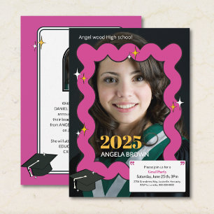 Invitación de Graduación con Foto de Garabato Rosa