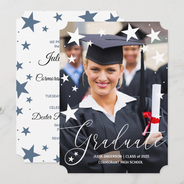 Invitación de graduación con foto de graduado de S (Anverso / Reverso)