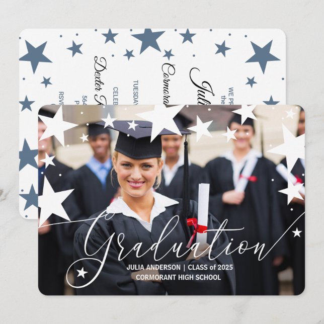 Invitación de graduación con foto de graduado de S (Anverso / Reverso)