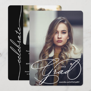 Invitación de graduación con foto de guión elegant