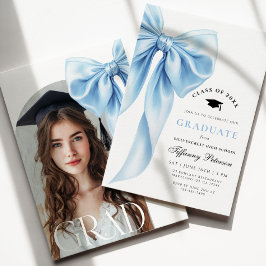 Invitación de graduación con foto de lazo azul