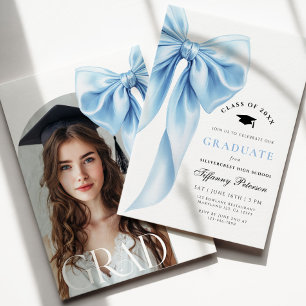 Invitación de graduación con foto de lazo azul