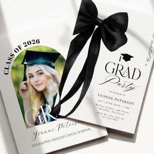 Invitación de graduación con foto de lazo negro