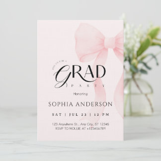Invitación de graduación con foto de lazo rosa ele