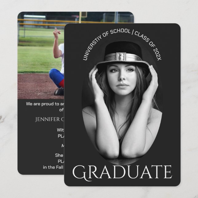 Invitación de graduación con foto de moda (Anverso / Reverso)