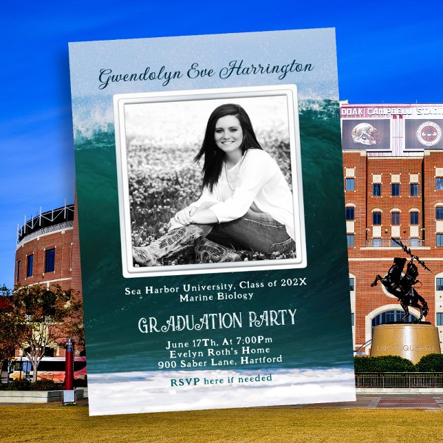 Invitación de graduación con foto de olas del océa (Subido por el creador)