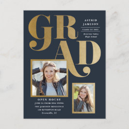 Invitación de graduación con foto de oro moderno