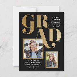 Invitación de graduación con foto de oro moderno