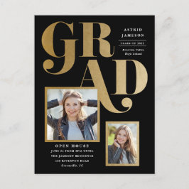 Invitación de graduación con foto de oro moderno