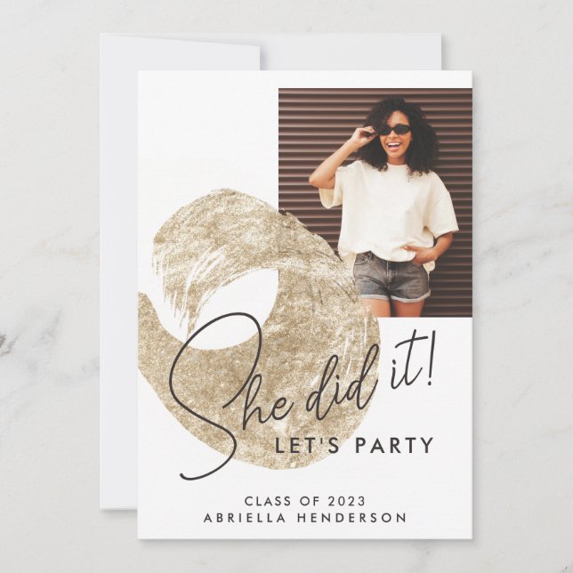 Invitación de graduación con foto de pintura dorad (Anverso)