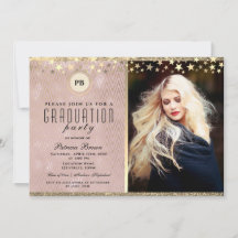 Invitación de graduación con foto de rosa dorado c