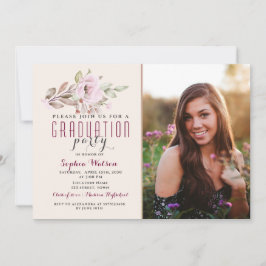 Invitación de graduación con foto de tono rosa Flo