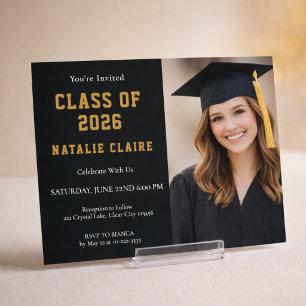 Invitación de Graduación con Foto Dorada 2026