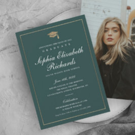 Invitación de graduación con foto dorada de guión 