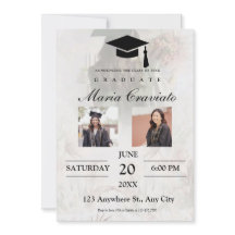 Invitación de graduación con foto dorada y guión c