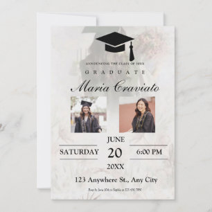 Invitación de graduación con foto dorada y guión c