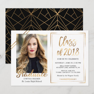 Invitación de graduación con foto en negro, blanco