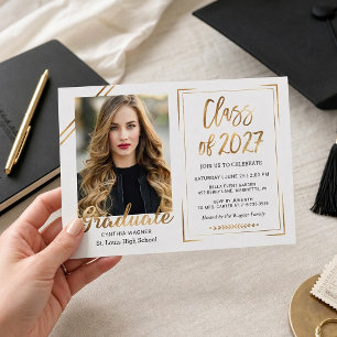 Invitación de graduación con foto en negro, blanco