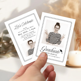 Invitación de graduación con foto enmarcada en est