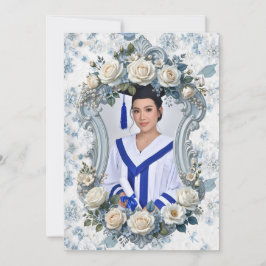 Invitación de Graduación con Foto Floral Azul y Bl