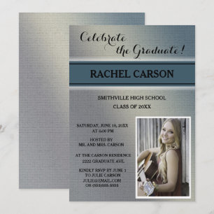 Invitación de graduación con foto ombre gris y azu