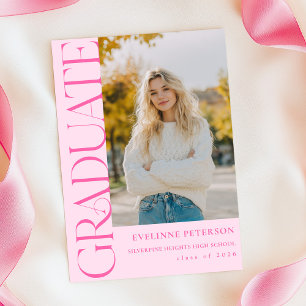 Invitación de graduación con foto rosa moderna