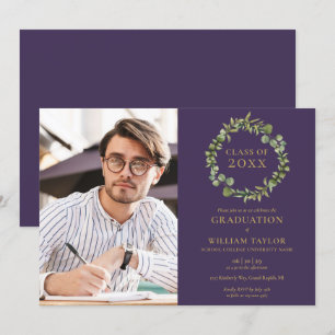 Invitación de Graduación con Foto y Guirnalda Verd