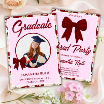 Invitación de graduación con foto y lazo de gingha