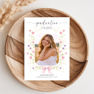 Invitación de Graduación con Foto y Lazo Rosa de F