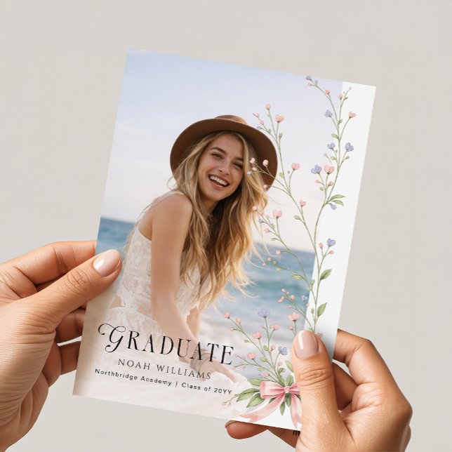 Invitación de graduación con foto y lazo rosa de f (Subido por el creador)