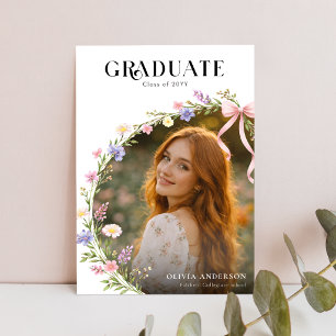 Invitación de Graduación con Foto y Lazo Rosa de F