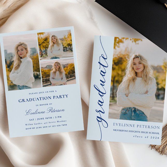 Invitación de graduación con foto y letra script a (Subido por el creador)