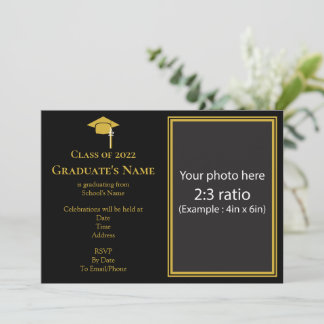 Invitación de Graduación con Gorro (Tema Dorado)