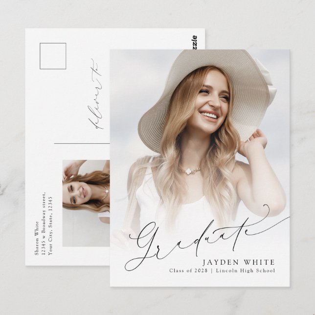 Invitación de graduación con guión chic moderno mi (Anverso / Reverso)