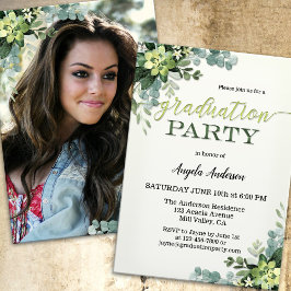 Invitación de graduación con guión de vegetación p