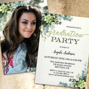 Invitación de graduación con guión de vegetación p