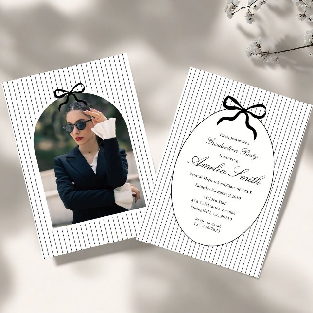 Invitación de Graduación con Lazo Marrón Rayado Ne (Subido por el creador)