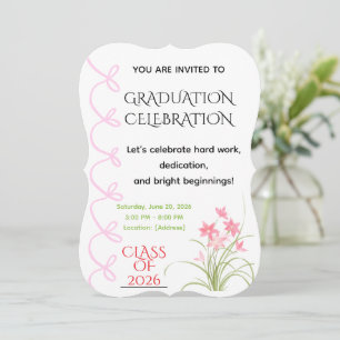 Invitación de graduación con lazo rosa