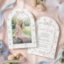 Invitación de graduación con lazo rosa de flor sil